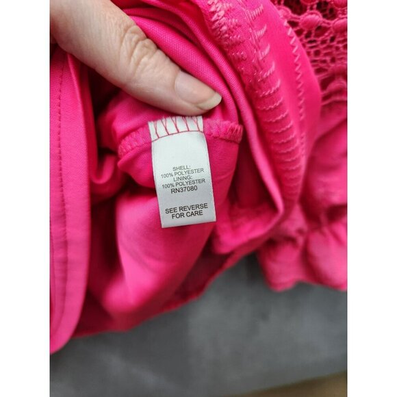 Womens Off-Shoulder Hot Pink Blouse With Lace Detailing & Ruffled Sleeves Size 1 - Picture 3 of 5